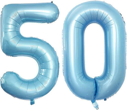 GOER Number 50 Balloons for 50th Birthday Party Decorations,42 Inch Jumbo Foil Helium Balloons for 50th Anniversary (Light Blue)