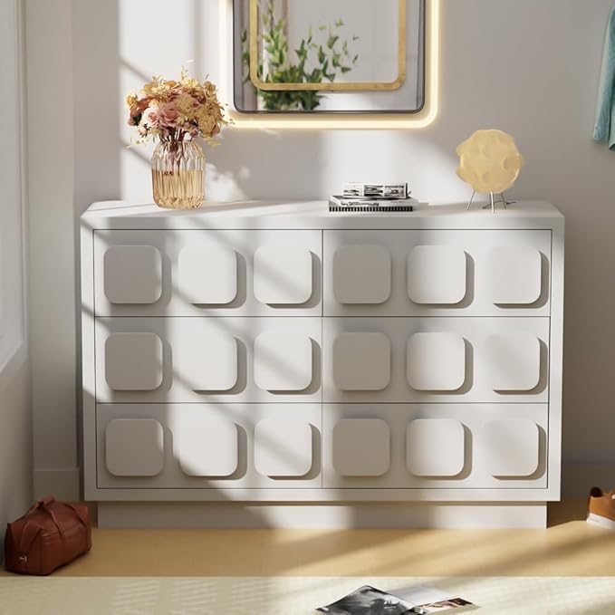 Anbuy White Baby Dresser for Bedroom, Dresser for Baby with 6 Drawers, Storage and Organization Unit with Square Handles, for Nursery, Kids
