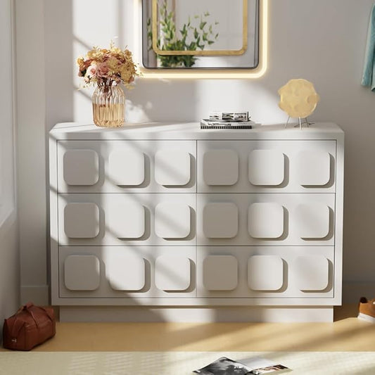 Anbuy White Baby Dresser for Bedroom, Dresser for Baby with 6 Drawers, Storage and Organization Unit with Square Handles, for Nursery, Kids