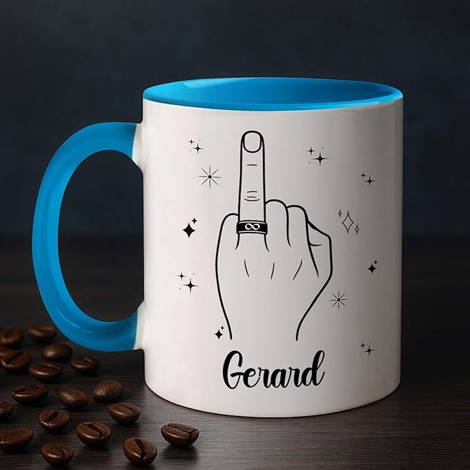 Customized Name Ring Finger Accent Coffee Mug Gift For Men Mr His Fiance Husband Groom, Ring Engaged Coffee Cup 11 Oz 15 Oz, Personalized White Mug Gift For Wedding Bridal Shower Bachelorette Party