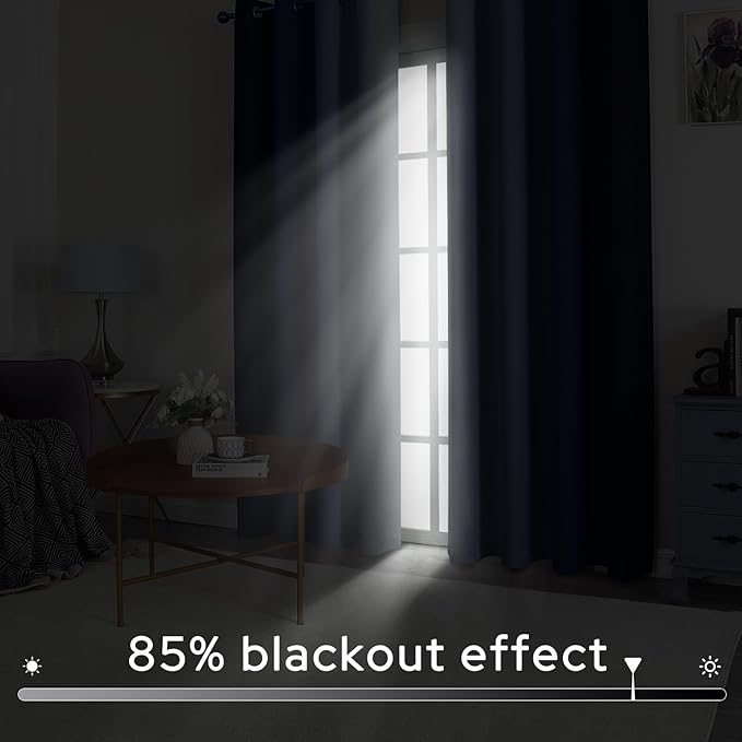 HOMEIDEAS Navy Blue Ombre Blackout Curtains, 52 X 96 Inch Length Gradient Color Room Darkening Curtains with Grommet Thermal Insulated Window Drapes for Living Room, Bedroom, 2 Panels