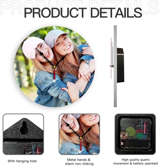 Generic Custom Clocks for Walls Personalized Picture Hanging Time Clocks Silent Non Ticking Round Decoration for Kitchen Creative, 12inch-30cm
