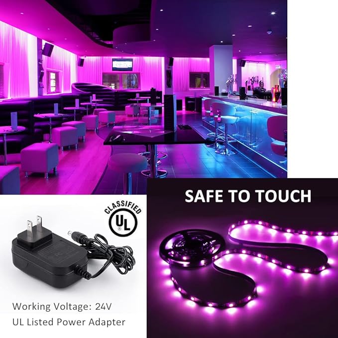 NOVOSTELLA 40ft RGB Smart LED Strip Light kit, Flexible Color Changing 360 Units SMD 5050 LEDs, 24V Tape with 24 Key Remote, Dimmable LED Ribbon for Home Lighting Kitchen Bar,UL Listed Power Supply