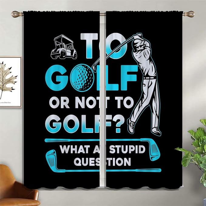 Golf Blackout Curtains for Boy Girl Room Darkening Decor,Sports Themed Golfers and Cars Bedroom Living Room Home Rod Pocket Thermal Insulated Window Curtain/Drapes Panel,84x63 Inch…