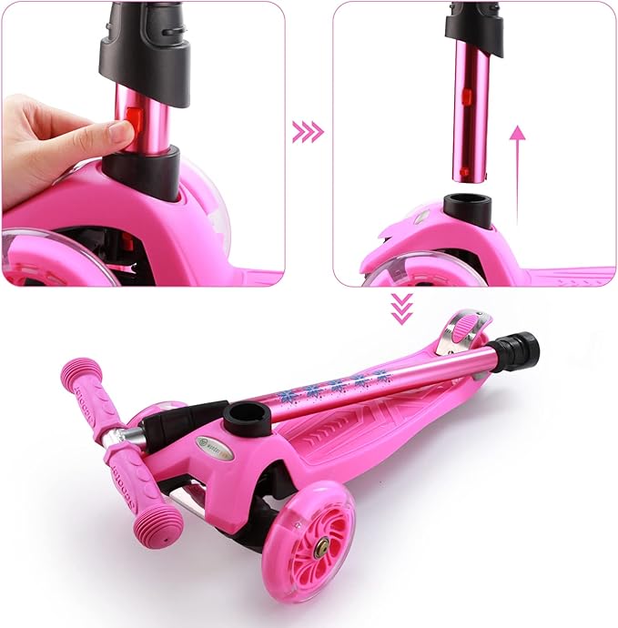 3 Wheel Scooter for Kids Ages 6-12,Kids Scooter with Light Up Wheels, Sturdy Deck Design, and 4 Height Adjustable Suitable for Kid Ages 3-12