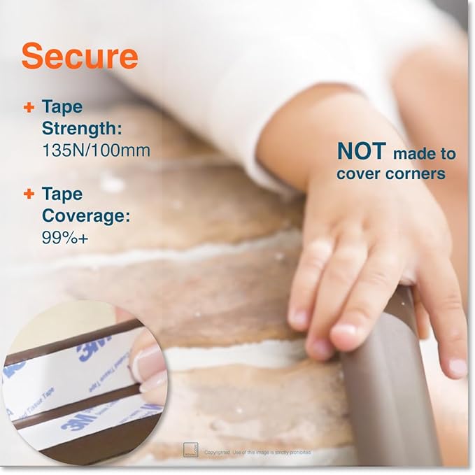 Roving Cove HeftyFit Edge Protector for Baby Proofing (9ft Large Edge Only), Heavy-Duty Soft Rubber Foam Furniture Edge Bumper Guards, Desk Edge Cushion, Wall Corner Covers, 3M Adhesive, Coffee Brown