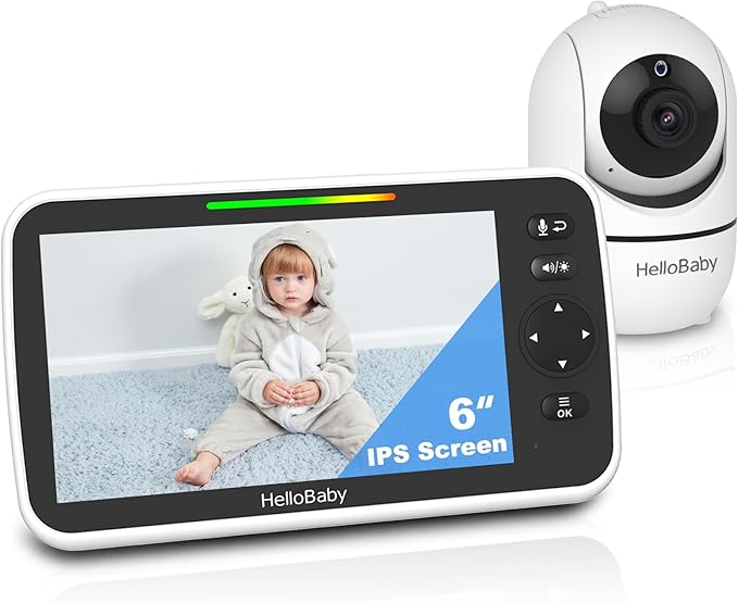 HelloBaby 6'' World First IPS 30H Battery Split-Screen Video Baby Monitor with Camera and Audio, No WiFi, Pan-Tilt-Zoom, VOX, 2-Way Talk, Night Vision, 8 Lullabies, 1000ft, for New Parents/Elderly