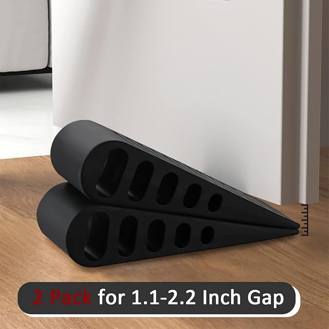 JQK Rubber Door Stopper Wedge, Black 3 Pack Soft TPR Premium Door Stops for Bottom of Heavy Duty Door on Tile, Concrete, Carpet, Wooden Floor, DSB61-BK-P3