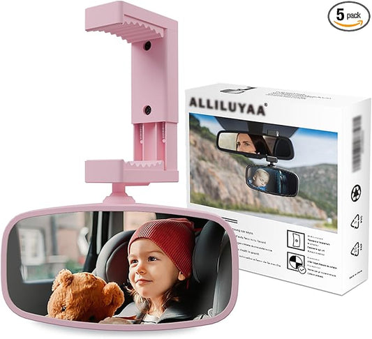 360-Degree Baby Car Mirror for Rear-Facing Seats,Kids Safety Mirrors with Tool-Free Installation,Kids Rear View Mirror BPA-Free Shatterproof & ASTM Certified (Adjustable 14"-22") (PINK)
