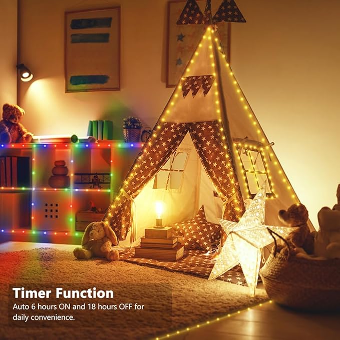 33ft Battery Operated String Lights (2 Pack), 100 LED Warm White & Multicolor Fairy String Lights Battery Powered w/Remote & Timer for Indoor Outdoor Christmas Trees Decoration Bedroom Patio