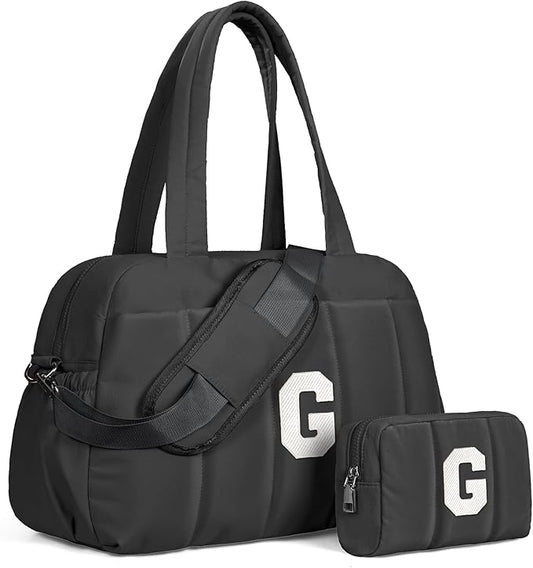 Women Duffle Bag with Initial, Personal Item Travel Bags，Stuff for Teen-Gym Bag with Wet Pocket，Lightweight Travel Bags Personalized Tote with Makeup Pouch