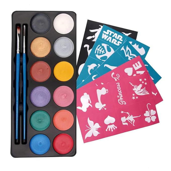 Maydear Face Painting Kit for Kids, 12 Colors Safe and Non-Toxic Large Water Based Face Body Paint - Pearl
