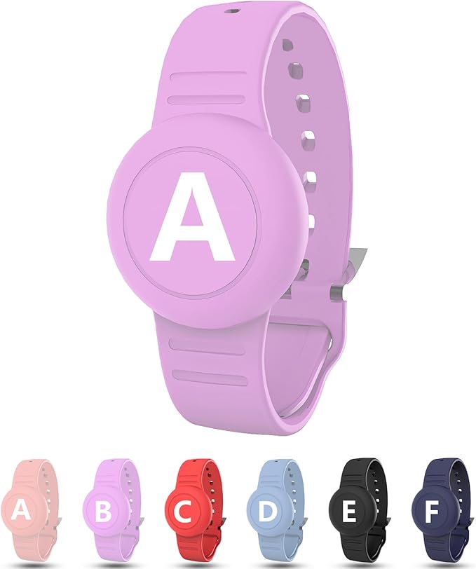 Waterproof Bracelet for AirTag Kids, Personalized Initial Letter Hidden Holder Compatible with Air Tag, Silicone Case for Airtag Adjustable Anti-Lost GPS Tracker for Toddler Child Elder, A