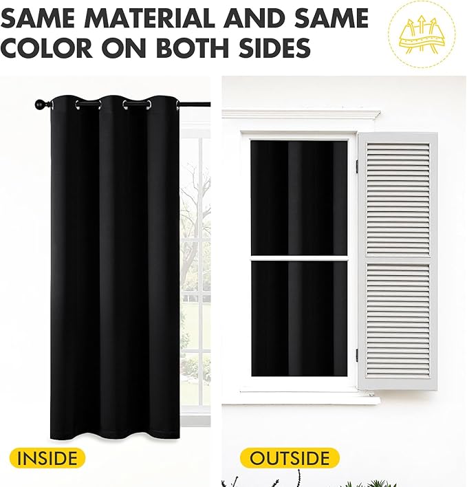 MIULEE Black Blackout Curtains for Bedroom Living Room 72 Inches Long 2 Panels, Thermal Insulated Room Darkening Drapes Solid Grommet Top Noise Reduction Light Blocking Halloween Window Curtains