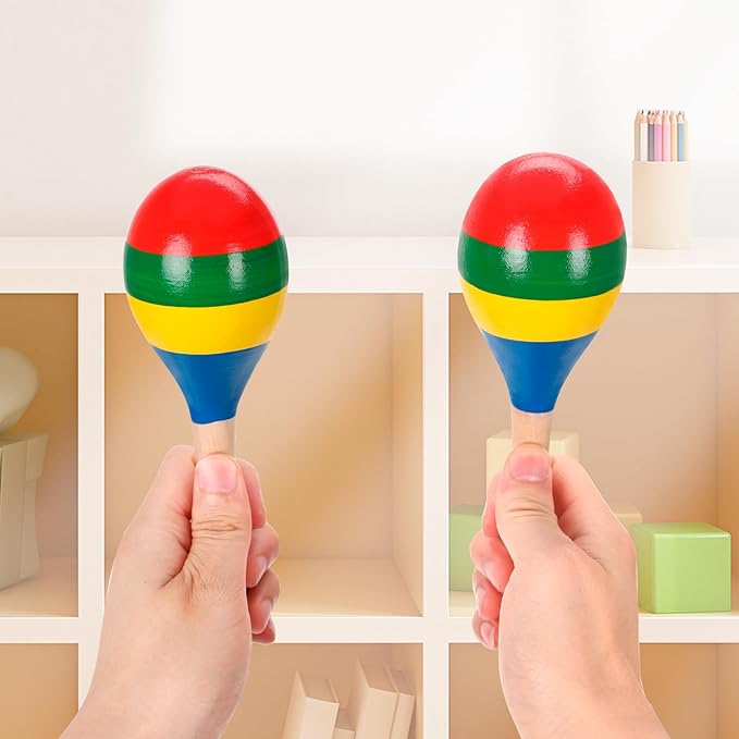2 Pcs Maracas, Hand Percussion Rattles for Kids, Wooden Rumba Shaker Hand Musical Instruments with Clear Rhythm for Kids Adults Playing (Colorful)