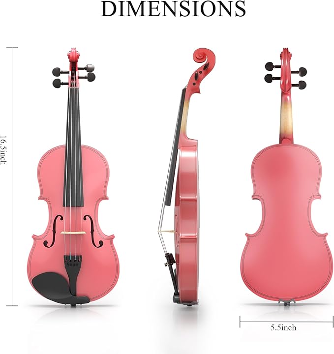 1/8 Violin Kit, Beginner Violin for Kids, Students, Complete Kids Violins Set with Case, Bow, Rosin, Ideal for Kids Violins Beginner Ages 4-5, Pink