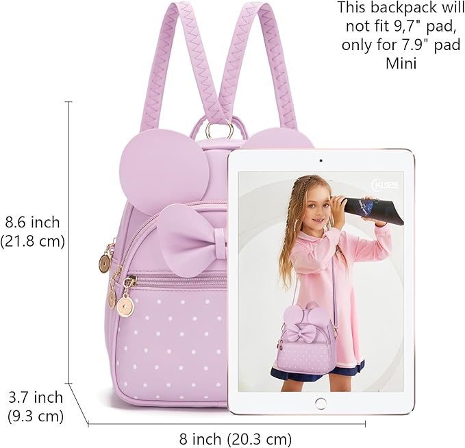 KL928 Girls Bowknot Polka Dot Cute Mini Backpack Small Daypacks Convertible Shoulder Bag Purse for Women