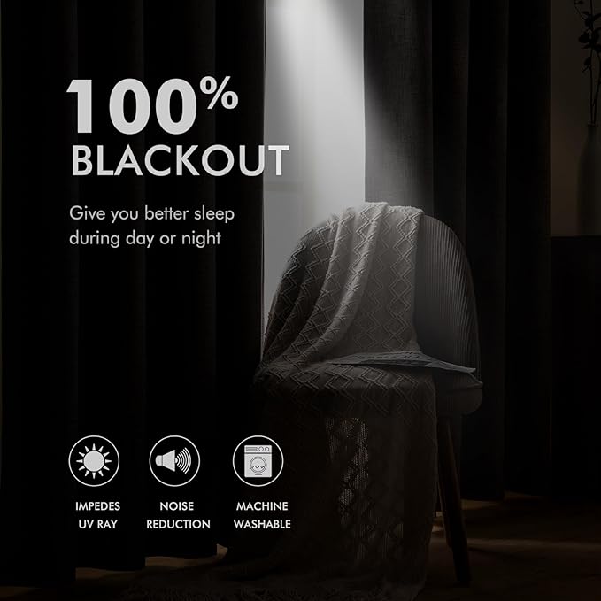 MIULEE Linen Texture Curtains for Bedroom Solid 100% Blackout Thermal Insulated Grey Curtains Grommet Room Darkening Drapes Luxury Decor for Living Room Nursery 52x45 Inch (2 Panels)