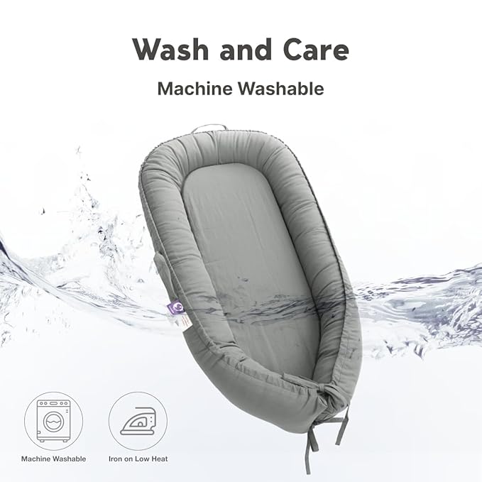 Infant Lounger, Baby Nest Cover for Baby Girls & Boys, Newborn Essentials for Baby 0-18 Months, 100% Cotton Breathable (Slate_Gray)