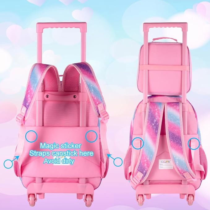 gxtvo Rolling Backpack for Girls, Cute Dog Roller Wheels Kids Bookbag - Wheeled Elementary School Bag - 3PCS Dog
