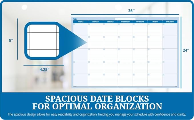 Sky Blue 30-Day 1-Month Dry/Wet erasable Wall Planner Calendar 24 in. x 36 in.