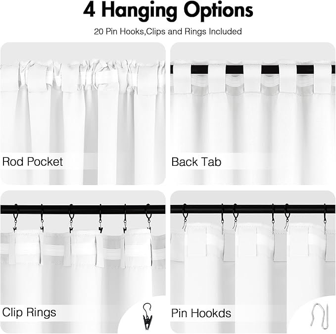 ANRODUO Back Tab Blackout Curtains for Bedroom Living Room, Rod Pocket Pinch Pleated Thermal Insulated Room Darkening Curtains 84 Inches Long 2 Panels, White, 42 x 84 Inch
