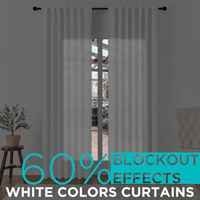 Joydeco 72 Inch 60% Blackout White Curtains 2 Panels,Elegant Soft Sheer Curtains for Bedroom,Thermal Insulated Black Out Drapes for Living Room,Rod Pocket Back Tab Drapes(W52 x L72 Inch,Greyish White)