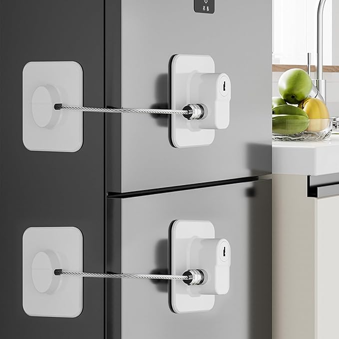 Fridge Lock (2 Pack),Refrigerator Lock with Keys,for Fridge, Cabinet Locks, Drawers, Dishwasher, Toilet and Child Safety Cabinet Locks, 3M Adhesive No Drilling (White)
