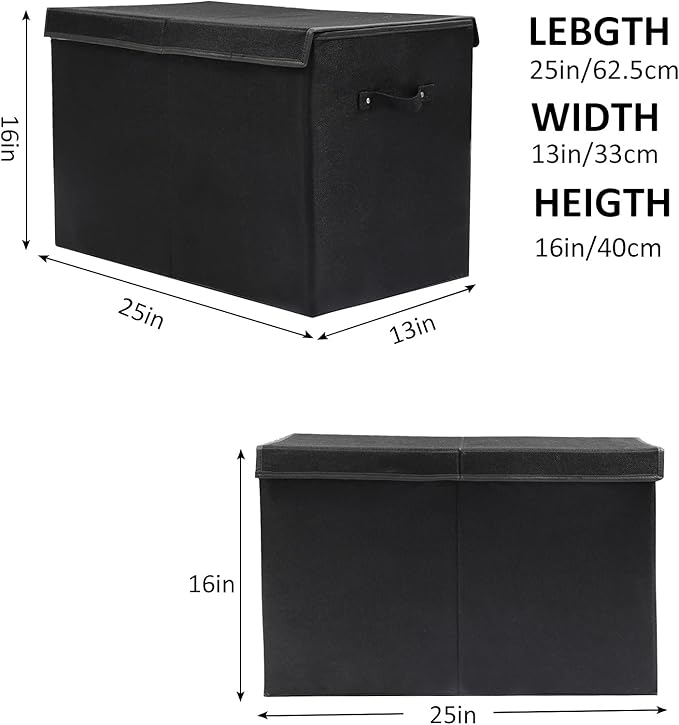 popoly 2 Pack Large Toy Box Chest Storage with Flip-Top Lid, Collapsible Kids Toy Storage Bin Boxes s for Toys, Playroom Organizers, 25"x13" x16" (Linen Black)