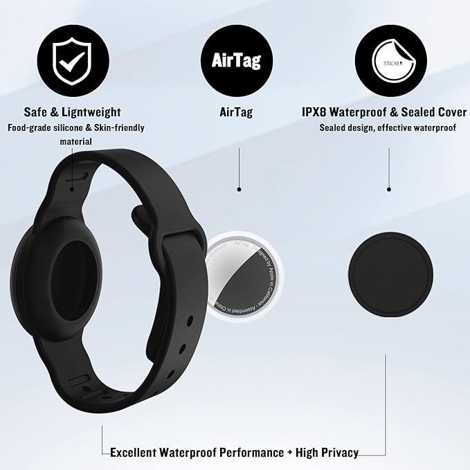 2 Pack Waterproof Bracelet for AirTag Kids, Hidden Silicone Wristband for AirTag, GPS Tracker Case for Air Tag Holder Strap for Child Toddler, Secure Anti-Loss Protection(Purple Black)