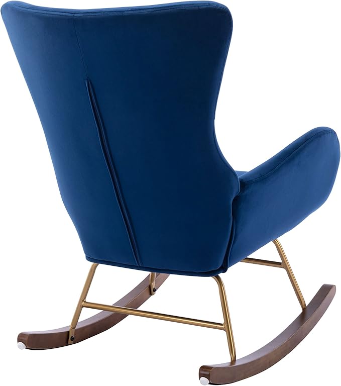 Velvet Rocking Accent Chair Upholstered Nursery Glider Rocker for Baby/Kids Comfy Nursing Lounge Side Chair for Living Room Bedroom, Blue