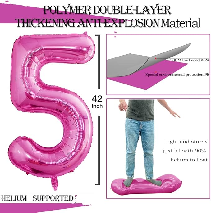 GOER Pink Foil Balloons Number 5,Huge Number Balloons for 5th 55th Birthday Party Supplies Anniversary Decorations(3 pcs,42 inch,32 inc,16inch)