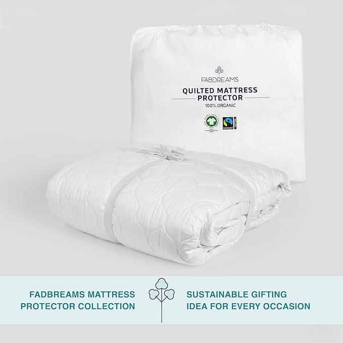FABDREAMS Organic Quilted Mattress Protector | King Mattress Pad| Mattress Cover| Naturally Breathable | Noiseless| Fits up to 17" Deep Pockets| Temperature Regulating | King | White