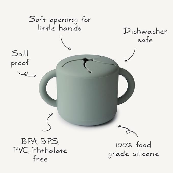 mushie Silicone Snack Cup | Spill Proof Food Container for Toddler and Baby (Dried Thyme)
