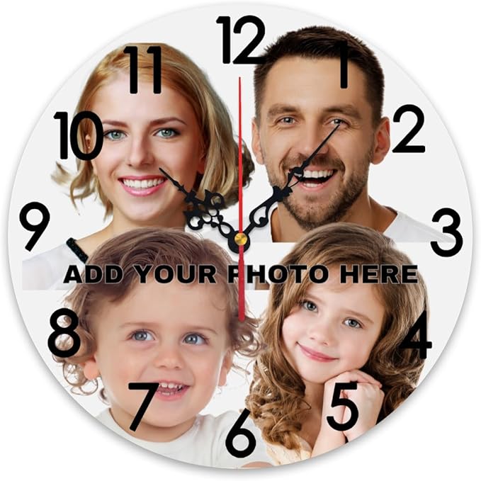 Generic Custom Wall Clock Personalized Picture Hanging Time Clocks Customize Gifts for Kitchen Bathroom Home Wedding Friend Family Lover, 12x12Inch