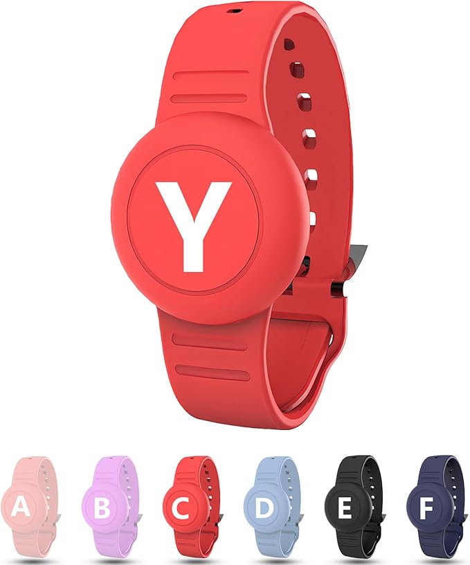 Waterproof Bracelet for AirTag Kids, Personalized Initial Letter Hidden Holder Compatible with Air Tag, Silicone Case for Airtag Adjustable Anti-Lost GPS Tracker for Toddler Child Elder, Y