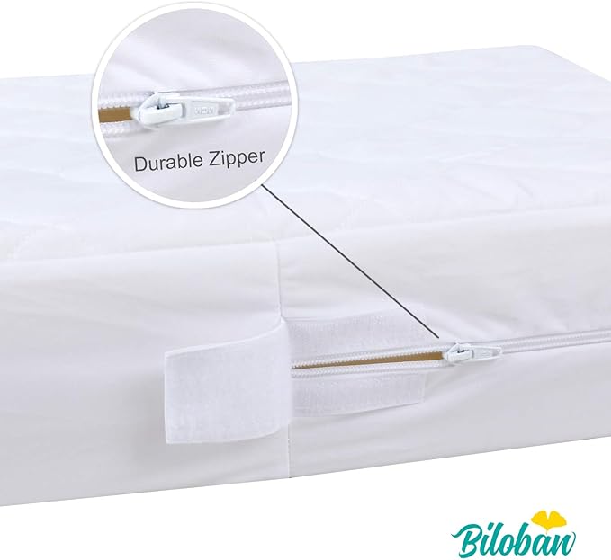 Zippered Crib Mattress Protector - Waterproof Crib Mattress Encasement, Breathable and Absorbent, 6 Sides Fully Encased Cover, 2 Pack, White