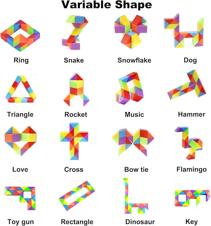 GOLDGE 40 Pack Mini Fidget Snake Cube Puzzle Toys - Party Favors & Goodie Bag Fillers, Travel Toys for Kids Ages 4-8, Rainbow Colors - Bulk Birthday & Back to School Gifts - Stocking Stuffers