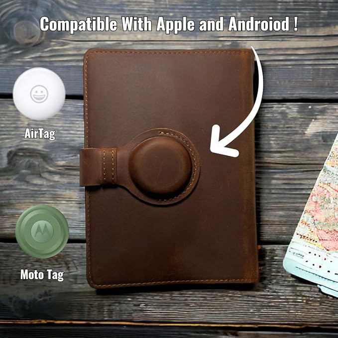 Genuine Leather AirTag and Moto Tag Passport Holder and Wallet for Men and Women RFID Blocking for Secure Traveling and Documentation Organizer(Coffee)