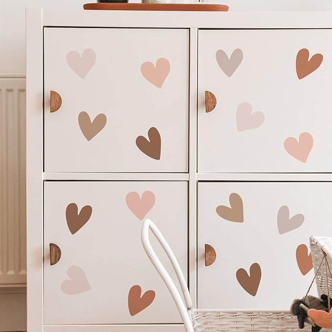 Boho Wall Decal for Girls Bedroom 72 PCS, Boho Heart Wall Stickers Peel and Stick for Nursery Kids Room Décor, Removable Wall Decals Vinyl Murals DIY Cute Decorations (12 Sheets)