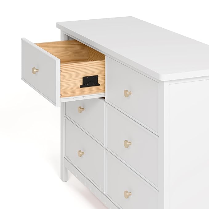 Graco Sasha 6 Drawer Dresser (White) – GREENGUARD Gold Certified, Wood Storage for Nursery or Kids’ Room, Safe Interlocking Drawer System & Easy Assembly with Pre-Installed Tracks