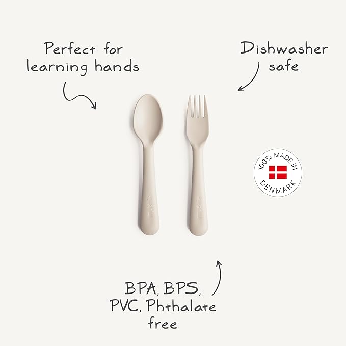 mushie Flatware Fork and Spoon Set For Kids | Made in Denmark (Smoke)