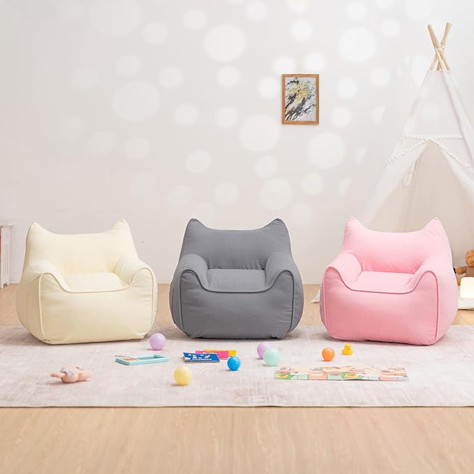 HOMMPA Kids Bean Bag Chair Stuffed Toddler Bean Bag Sofa with Pocket Filler Bean Bag Chair for Kids Boys and Girls Baby Lazy Floor Sofa Chair for Gaming Reading Playing Pink