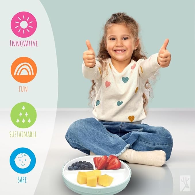 Elk and Friends Kids 6.7” Porcelain Divided Plates with Silicone Suction Sleeves | Suitable for Babies/Kids/Toddlers | Microwave & Dishwasher Safe | Non Slip | Snack Dishes | 2 Pack
