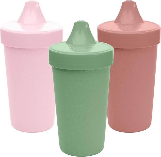 Re-Play Sippy Cups for Toddlers - 10 Oz. Reusable Spill Proof Cups for Kids, Dishwasher/Microwave Safe - Made in USA - Set of 3-3.13" x 6.25" - Blossom