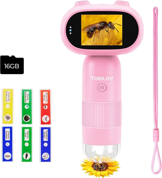 TOMLOV P30 Microscope for Kids, Portable 1000X 2'' LCD Digital Microscope for Slides, HD Camera & Video, Pocket Magnifying Glass with Light, Handheld Magnifier for Home Science Education, Mini Scope