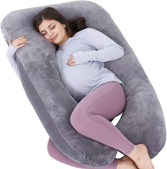 AS AWESLING Pregnancy Pillow, U Shaped Full Body Pillow, Nursing, Support and Maternity Pillow for Pregnant Women with Removable Velvet Cover (Grey)