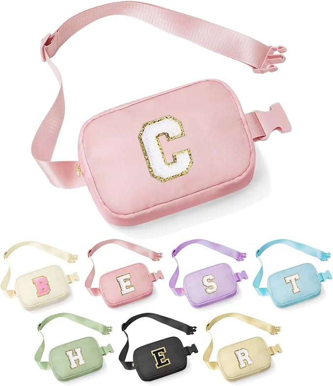 YOOLIFE Gifts for Girls - Crossbody Bag for Kids, Personalized Communion & Birthday Gifts, Pink Initial Belt Bag