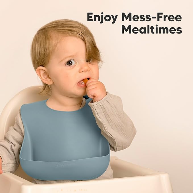 KeaBabies 2-Pack Silicone Baby Bibs for Eating - Sturdy Food-Grade Silicone Bibs for Babies Girl, Boy, Large Food Catcher, Clean & Put On Easily, Waterproof Toddler Feeding Essentials (Alps)