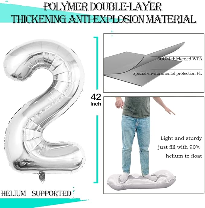 GOER Number 20 Balloons for 20th Birthday Party Decorations,42 Inch Jumbo Foil Helium Balloons for 20th Anniversary (Silver)